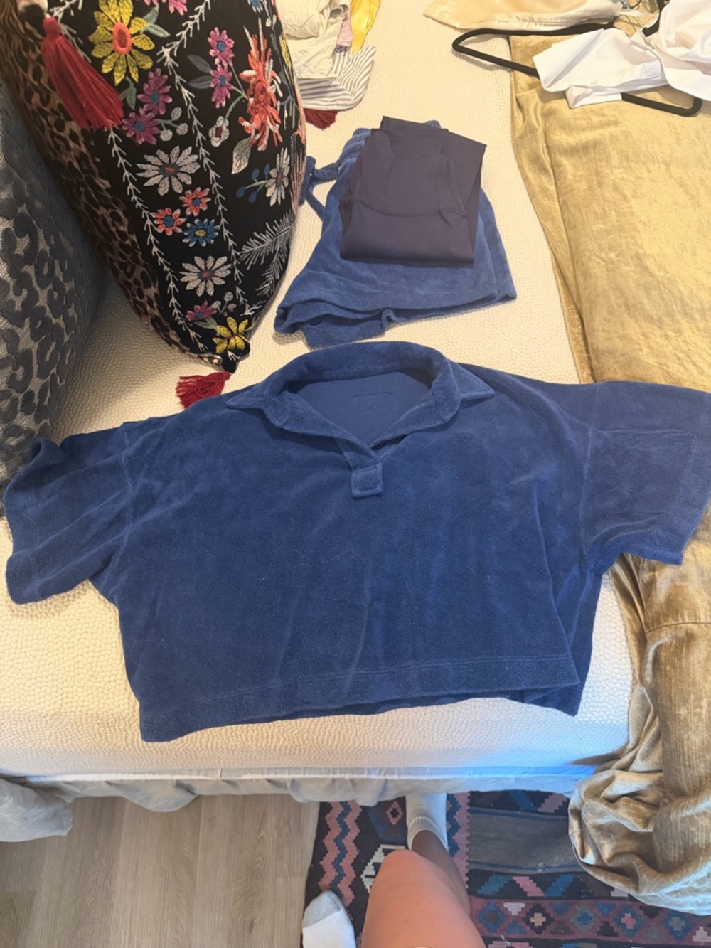 Daily Drills Plush Terry Polo Top in Blue